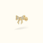 14k Yellow Gold Crystal Bow Flat Back - Earrings - Lulu Ave Body Jewelery
