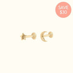 14k Yellow Gold Plain Celestial Set - Earrings - Lulu Ave Body Jewelery