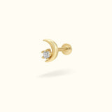 14k Yellow Gold Sparkle Moon Flat Back - Earrings - Lulu Ave Body Jewelery