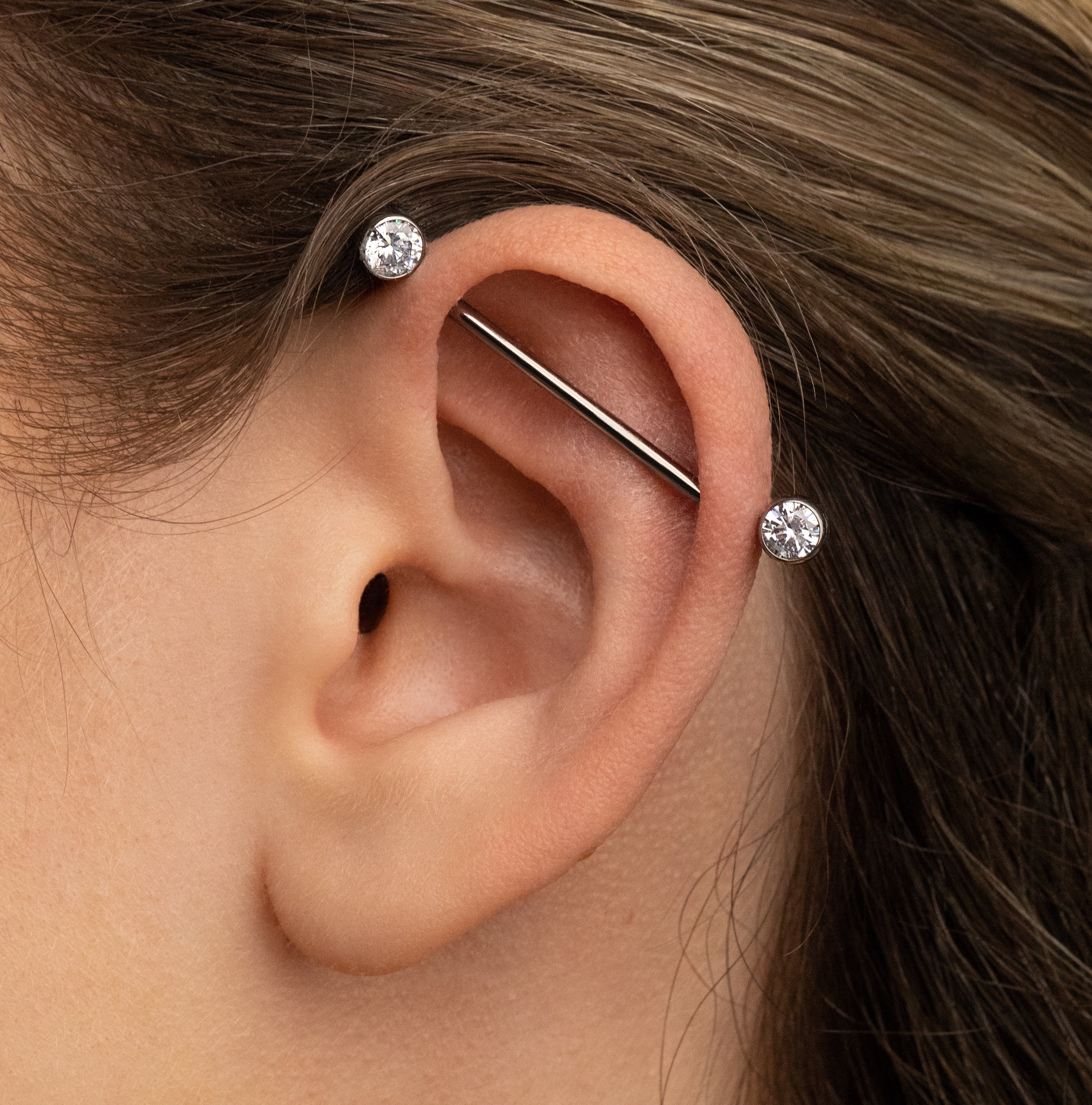Titanium Crystal Bezel Push-Back Industrial Barbell - Lulu Ave Body Jewelery