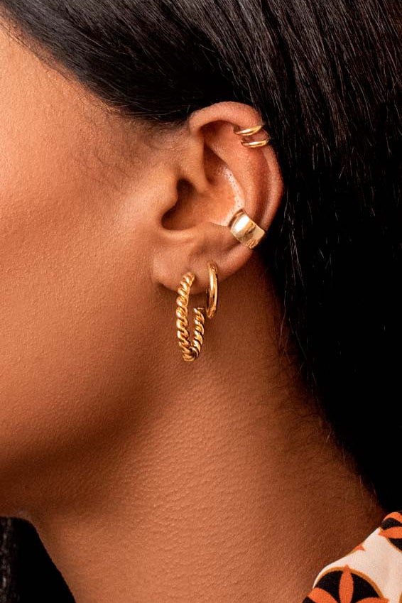 Ear Styling, LuluAve's chic gold-plated hoop earrings for timeless sophistication, Lulu Ave Body Jewelery