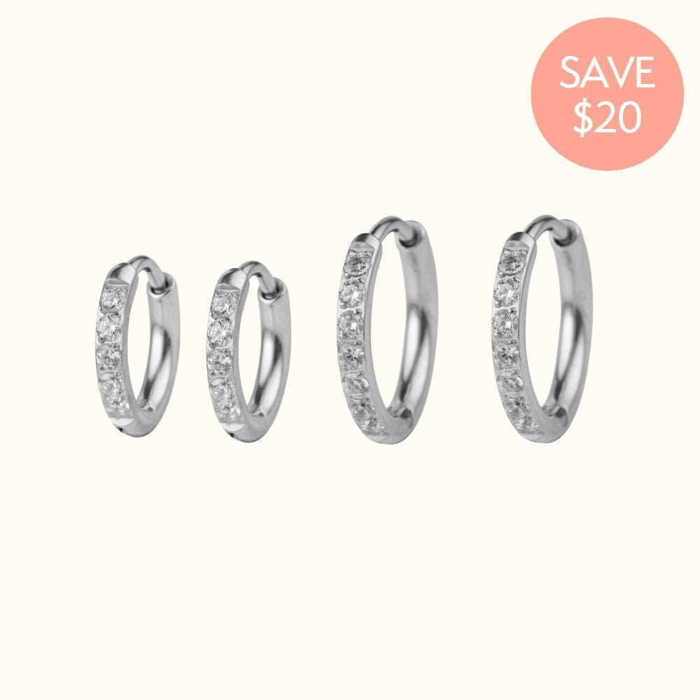 Titanium Crystal Huggies Set - Earrings - Lulu Ave Body Jewelery