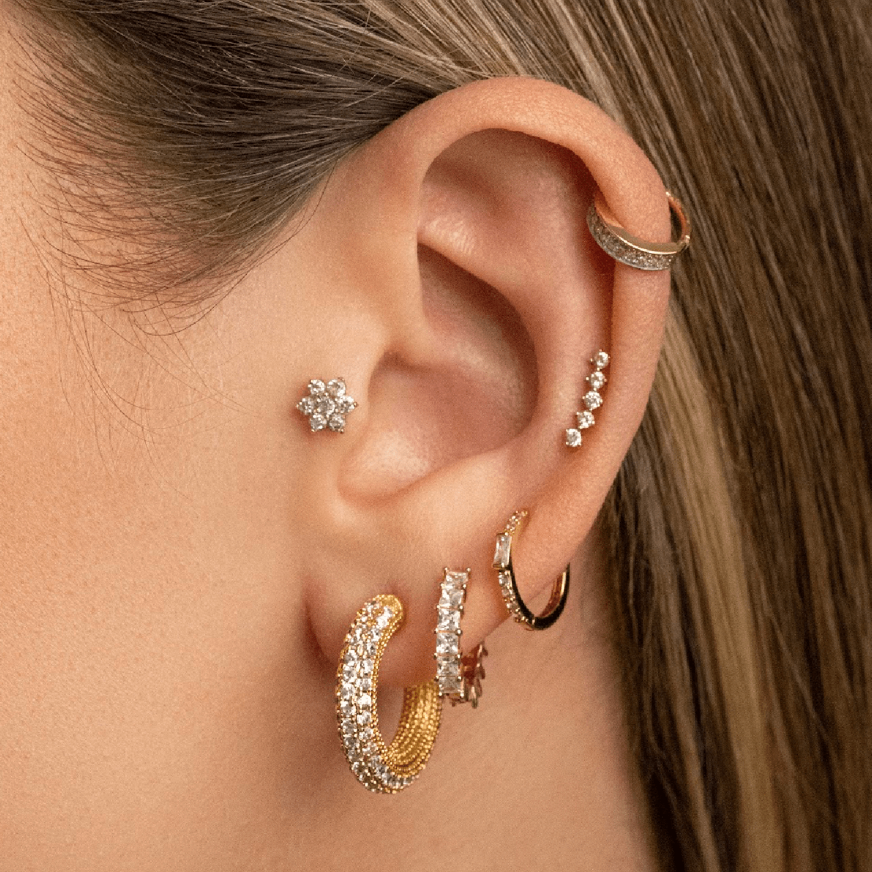 Triple Row Crystal Pave Hoops - hoops - Lulu Ave Body Jewelery