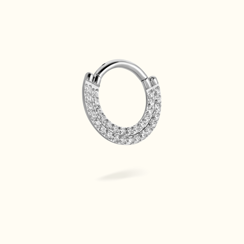 Titanium Front Crystal Double Row Hinged Ring - Lulu Ave Body Jewelery