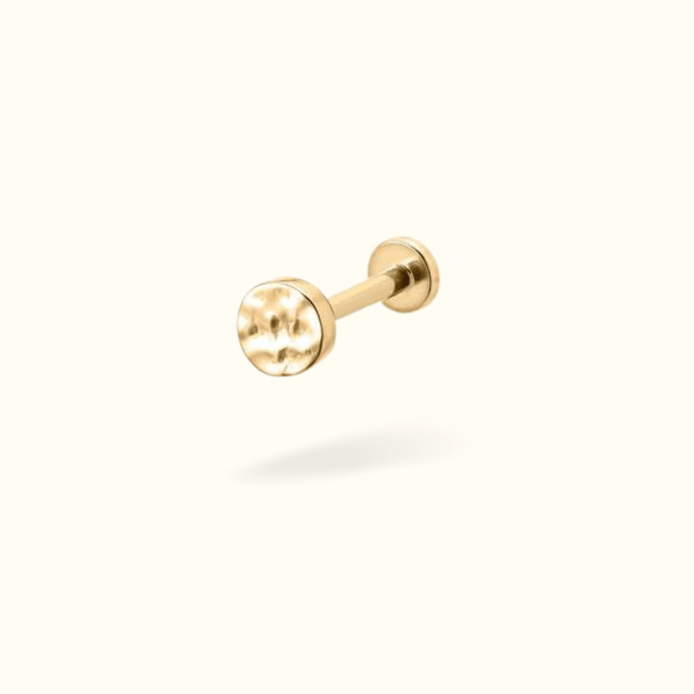14k Hammered Disk Single Earring - Lulu Ave Body Jewelery