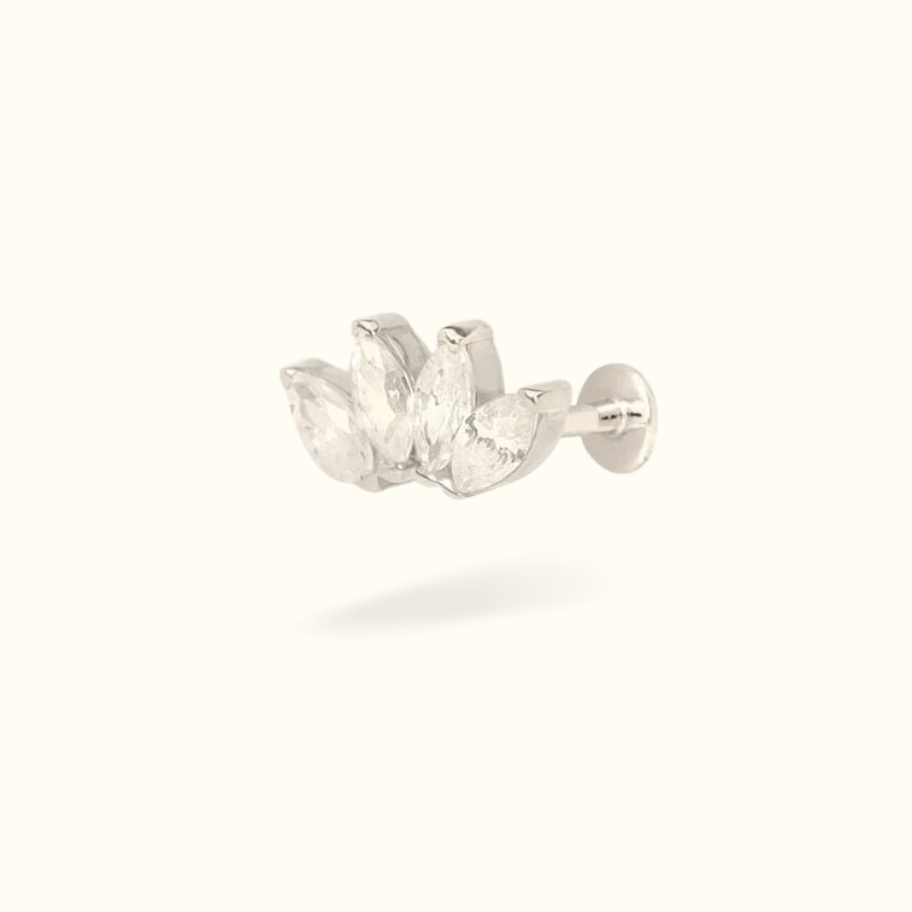 14k Four Crystal Marquise Single Earring - Threadless - Lulu Ave Body Jewelery