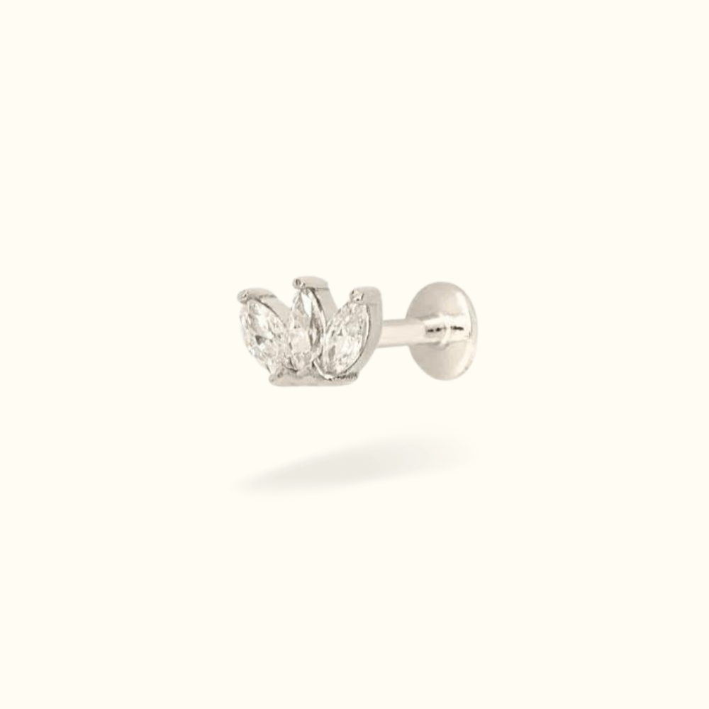 14k Three Crystal Marquise Single Earring - Threadless - Lulu Ave Body Jewelery