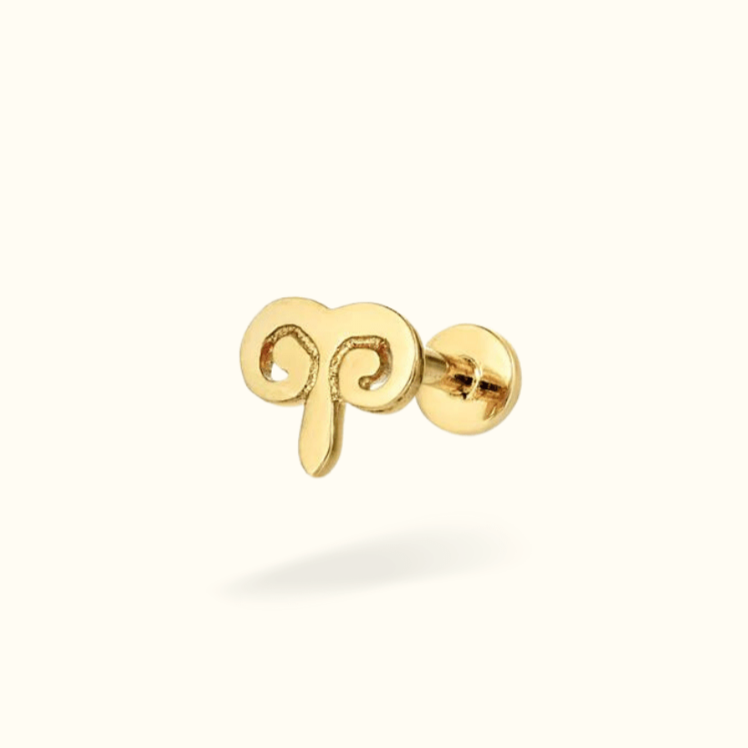 14k Aries Zodiac Single Earring - Threadless - Lulu Ave Body Jewelery