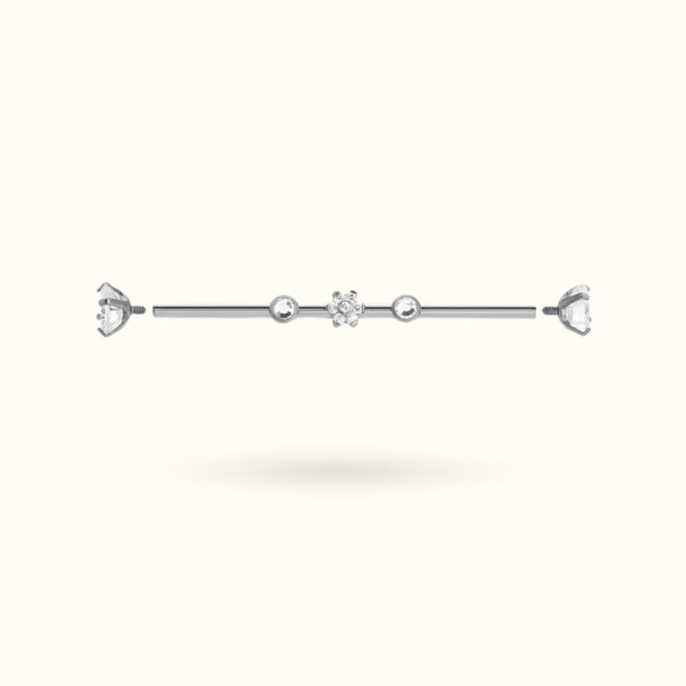 Titanium Crystal Flower Industrial Barbell - Lulu Ave Body Jewelery