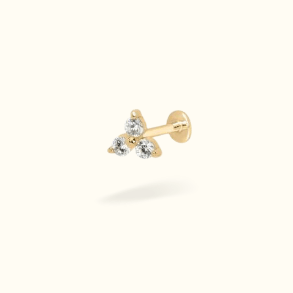 14k Crystal Trinity Single Earring - Threadless - Lulu Ave Body Jewelery
