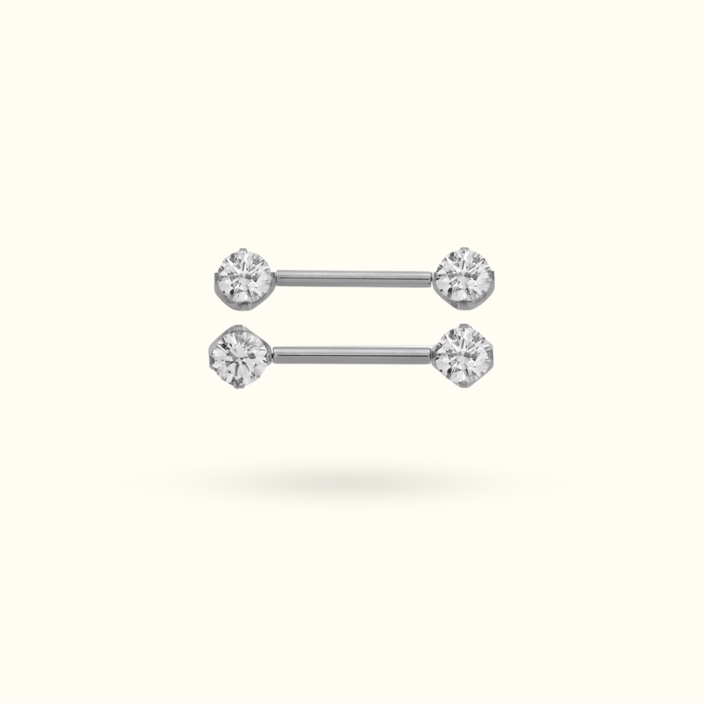 Titanium Crystal Prong Push-Back Nipple Barbells - Lulu Ave Body Jewelery