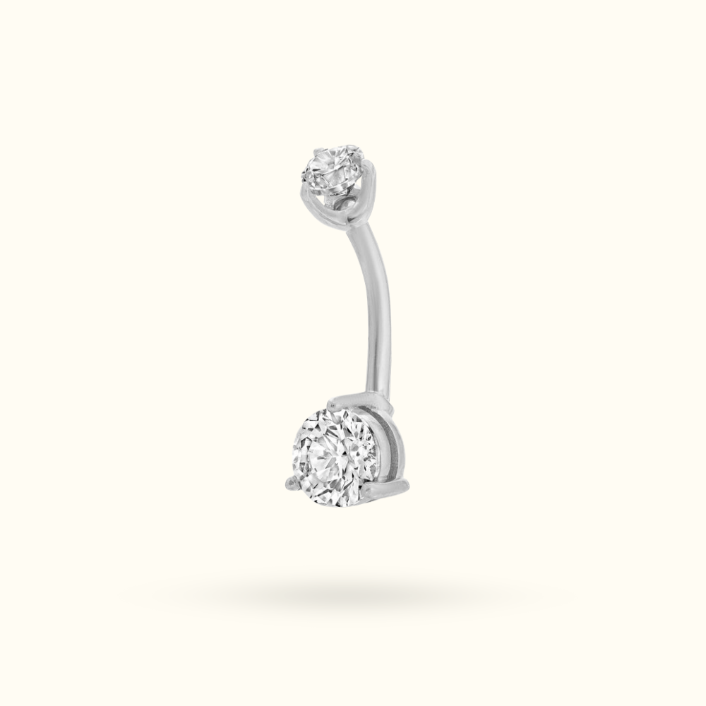 14k Round Crystal Navel Ring - Belly Rings - Lulu Ave Body Jewelery