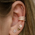 14k Three Crystal Cluster Single Earring - Lulu Ave Body Jewelery