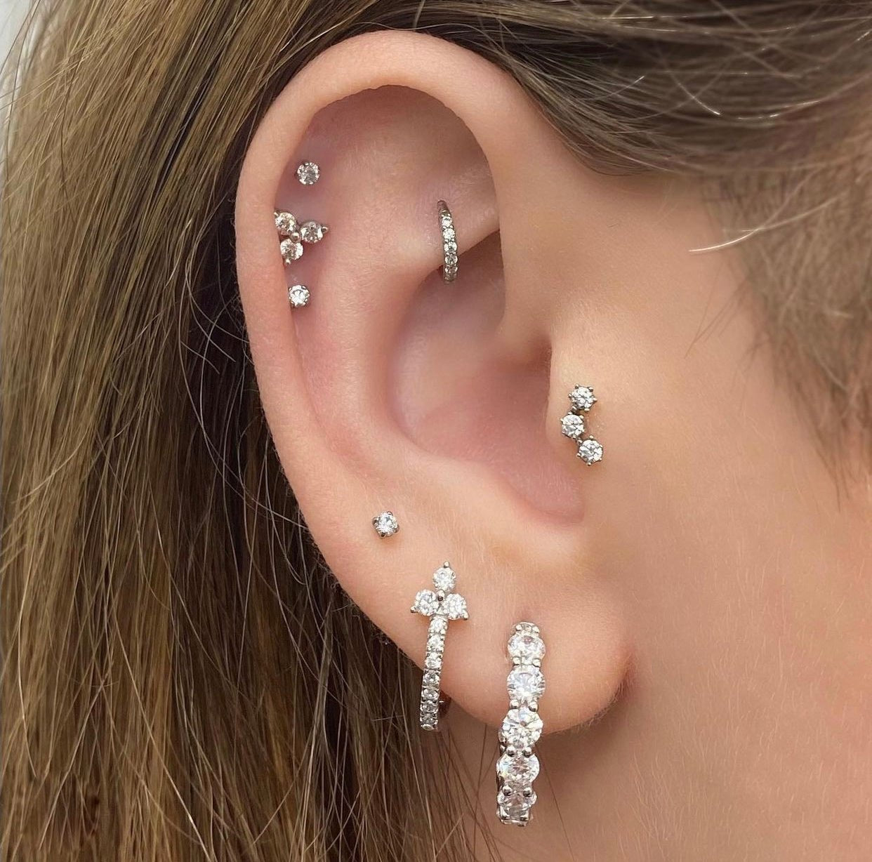 14k Crystal Trinity Single Earring - Threadless - Lulu Ave Body Jewelery