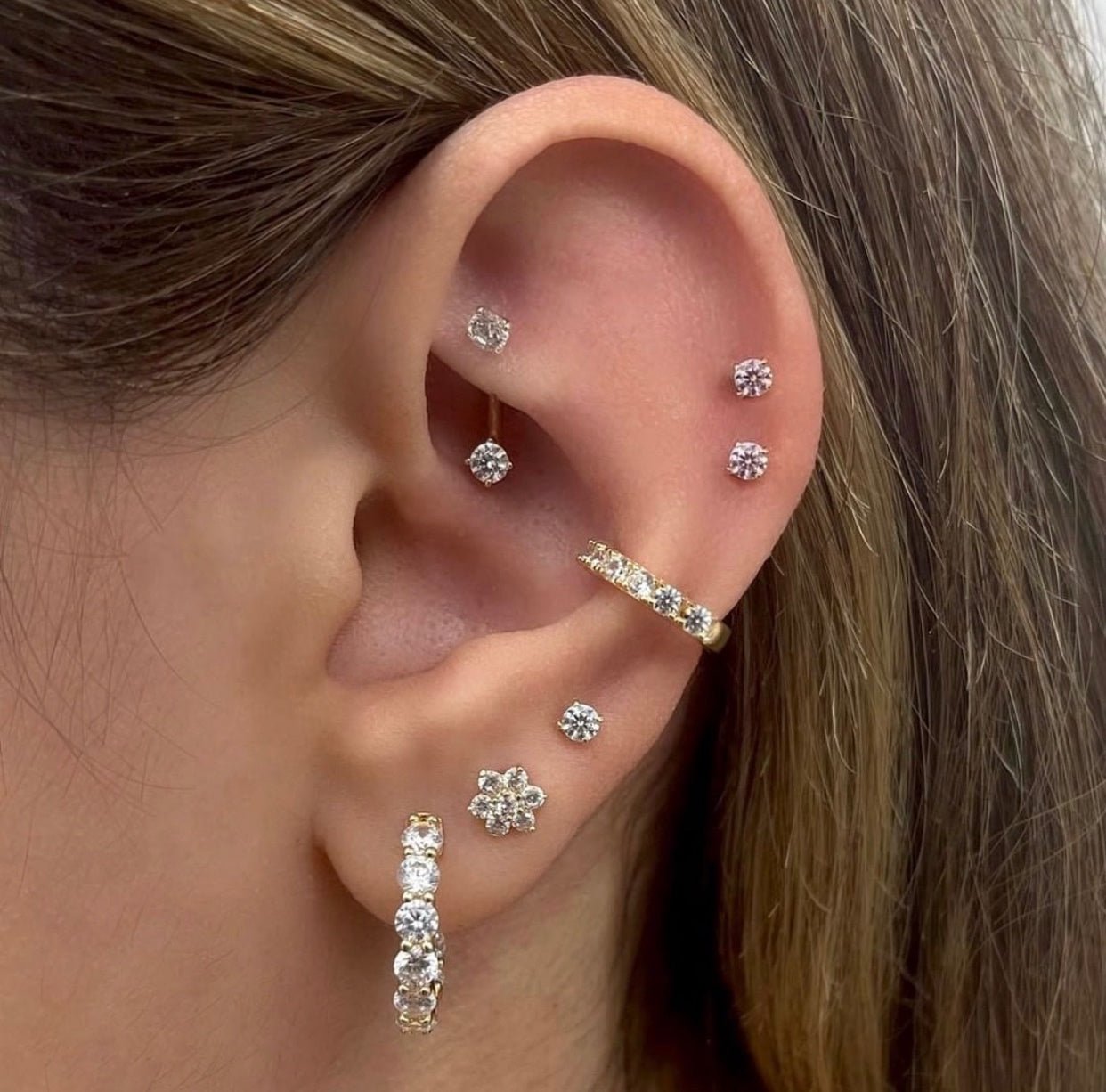 14k Crystal Rook Barbell - Rook - Lulu Ave Body Jewelery