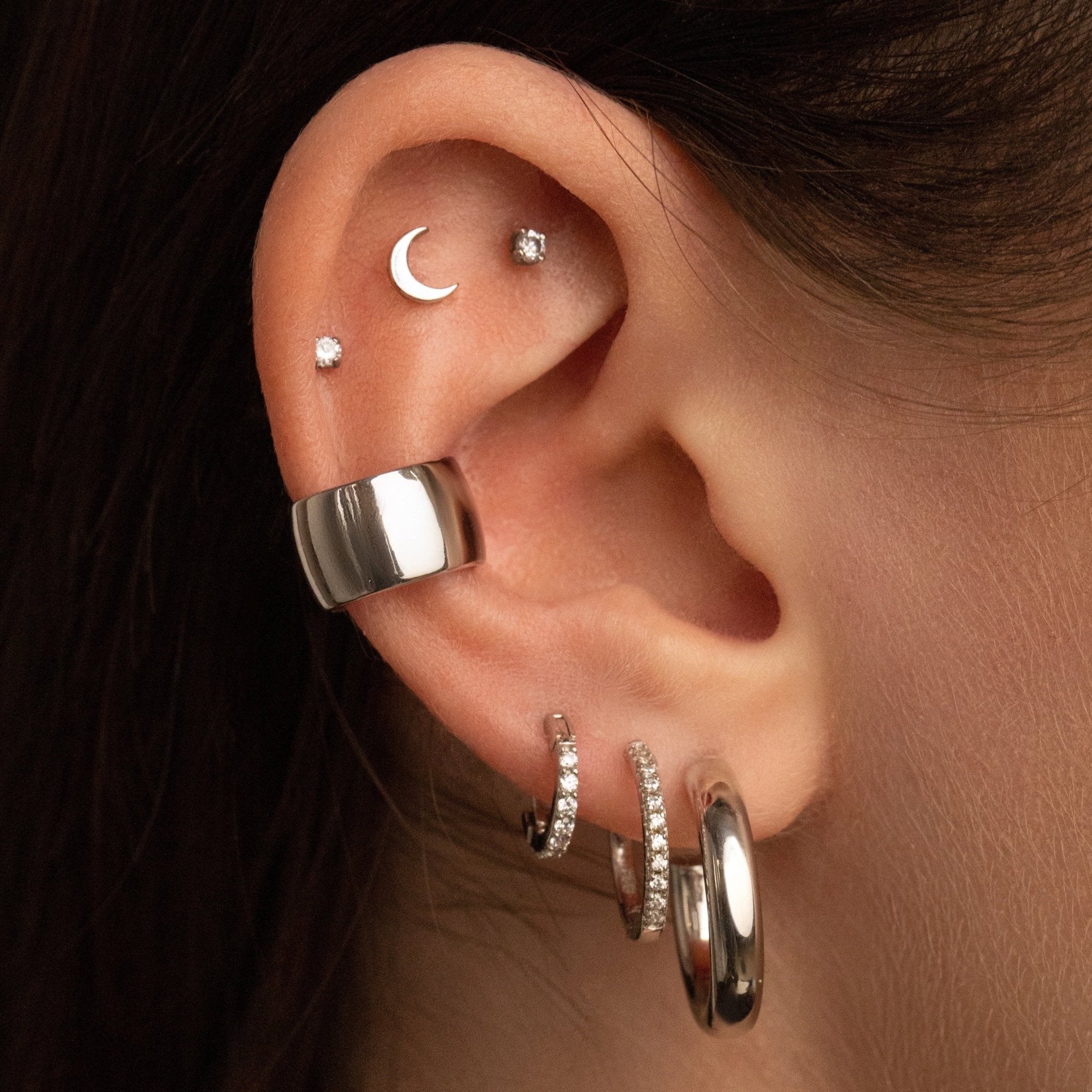 14k Moon Flat back Earring - Threadless - Lulu Ave Body Jewelery