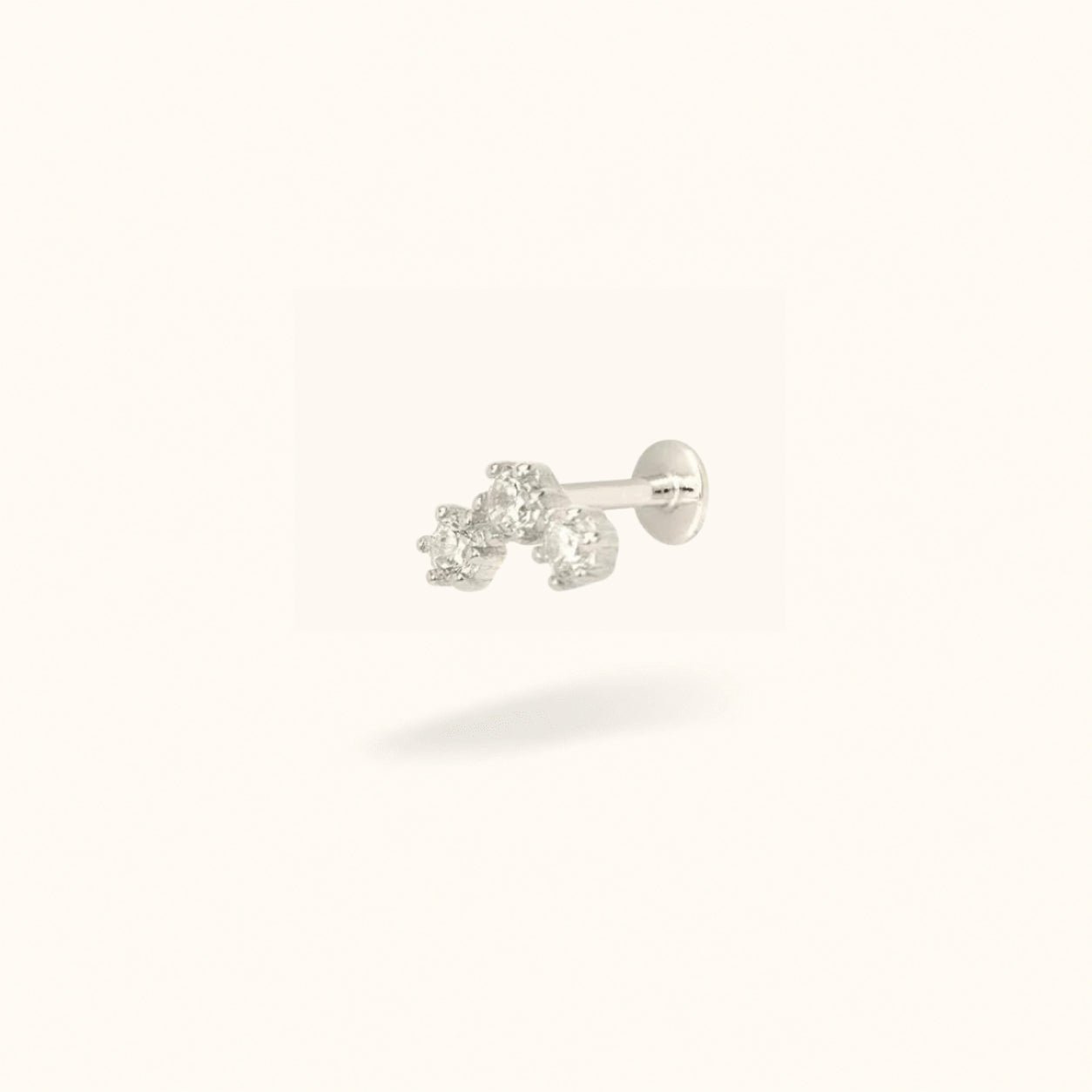 14K White Gold Crystal 3 Cluster - Threadless - Lulu Ave Body Jewelery