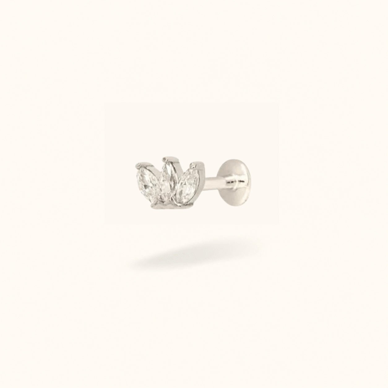 14K White Gold Crystal 3 Marquise - Threadless - Lulu Ave Body Jewelery