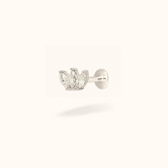 14K White Gold Crystal 3 Marquise - Threadless - Lulu Ave Body Jewelry