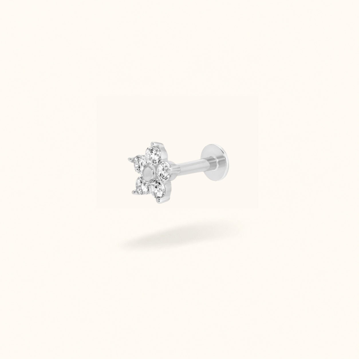 14K White Gold Crystal Flower - Earrings - Lulu Ave Body Jewelery