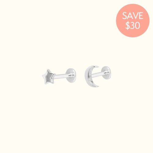 14k White Gold Plain Celestial Set - Earrings - Lulu Ave Body Jewelery
