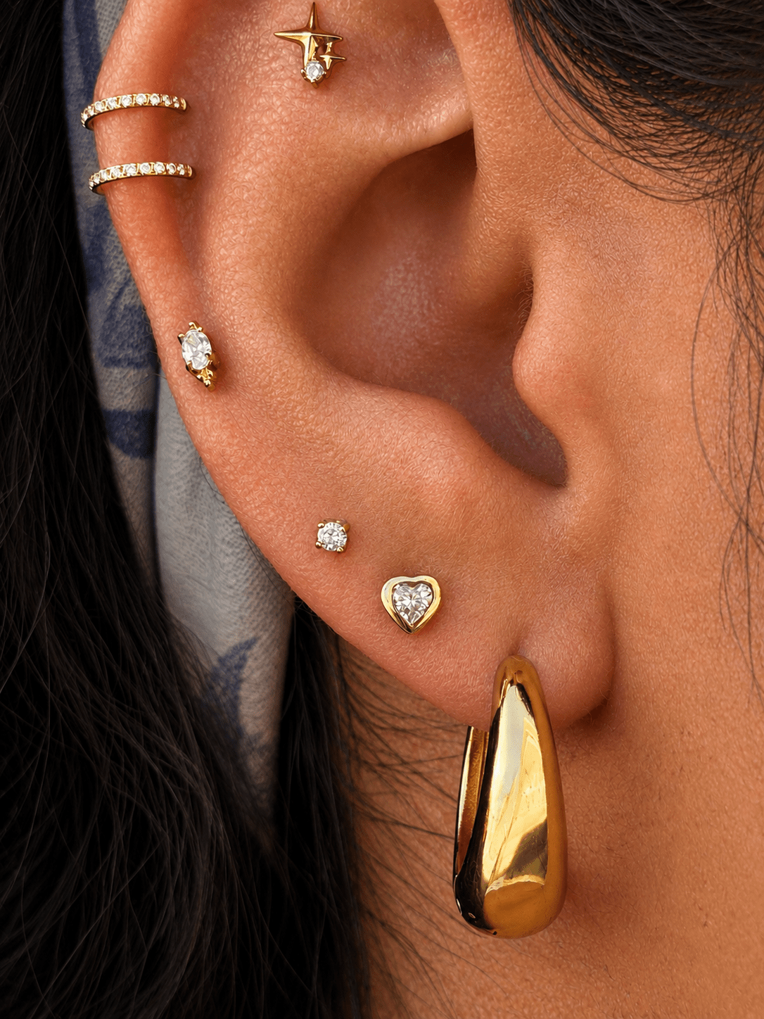 14k Yellow Gold Bezel heart - Earrings - Lulu Ave Body Jewelery