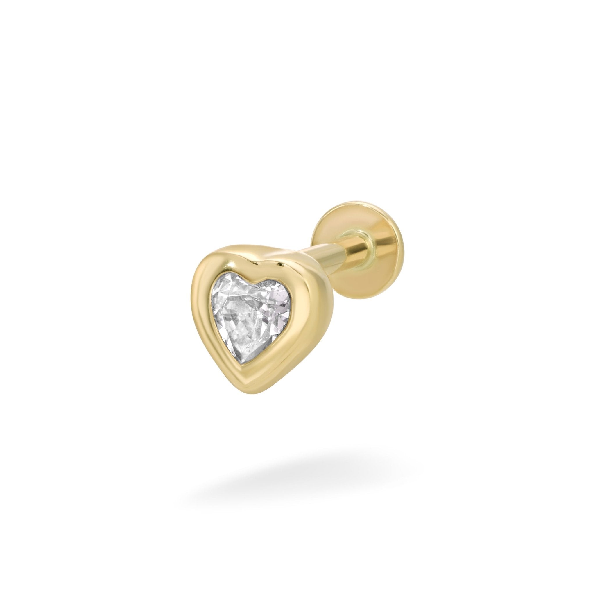 14k Yellow Gold Bezel heart - Earrings - Lulu Ave Body Jewelery