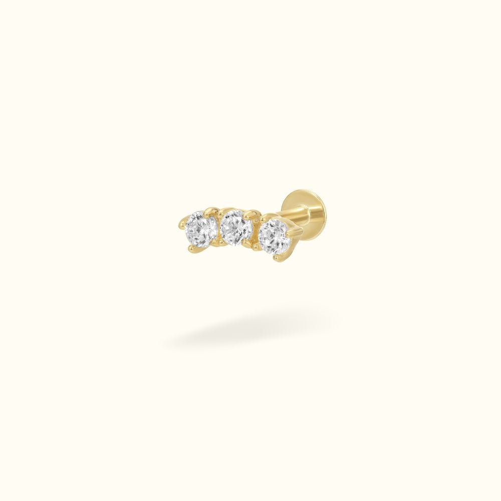 14k Yellow Gold Crystal Arch Flat Back - Earrings - Lulu Ave Body Jewelery