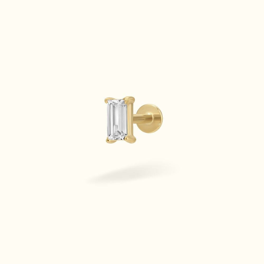 14k Yellow Gold Crystal Baguette Flat Back - Earrings - Lulu Ave Body Jewelery