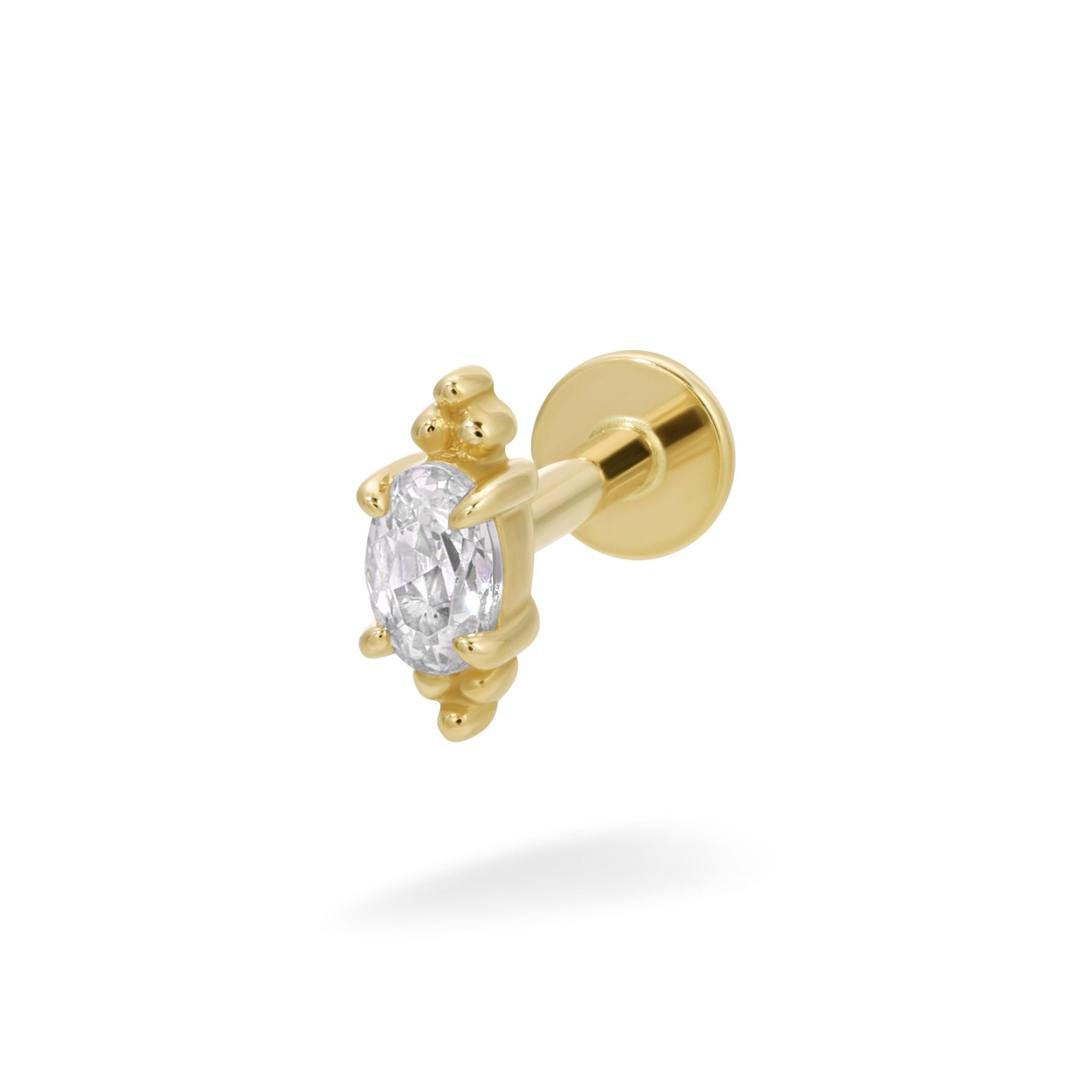 14k Yellow Gold Crystal Oval Tri-Ball - Earrings - Lulu Ave Body Jewelery