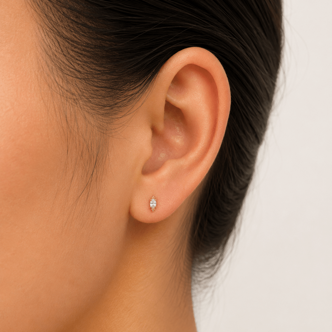 14k Yellow Gold Crystal Oval Tri-Ball - Earrings - Lulu Ave Body Jewelery