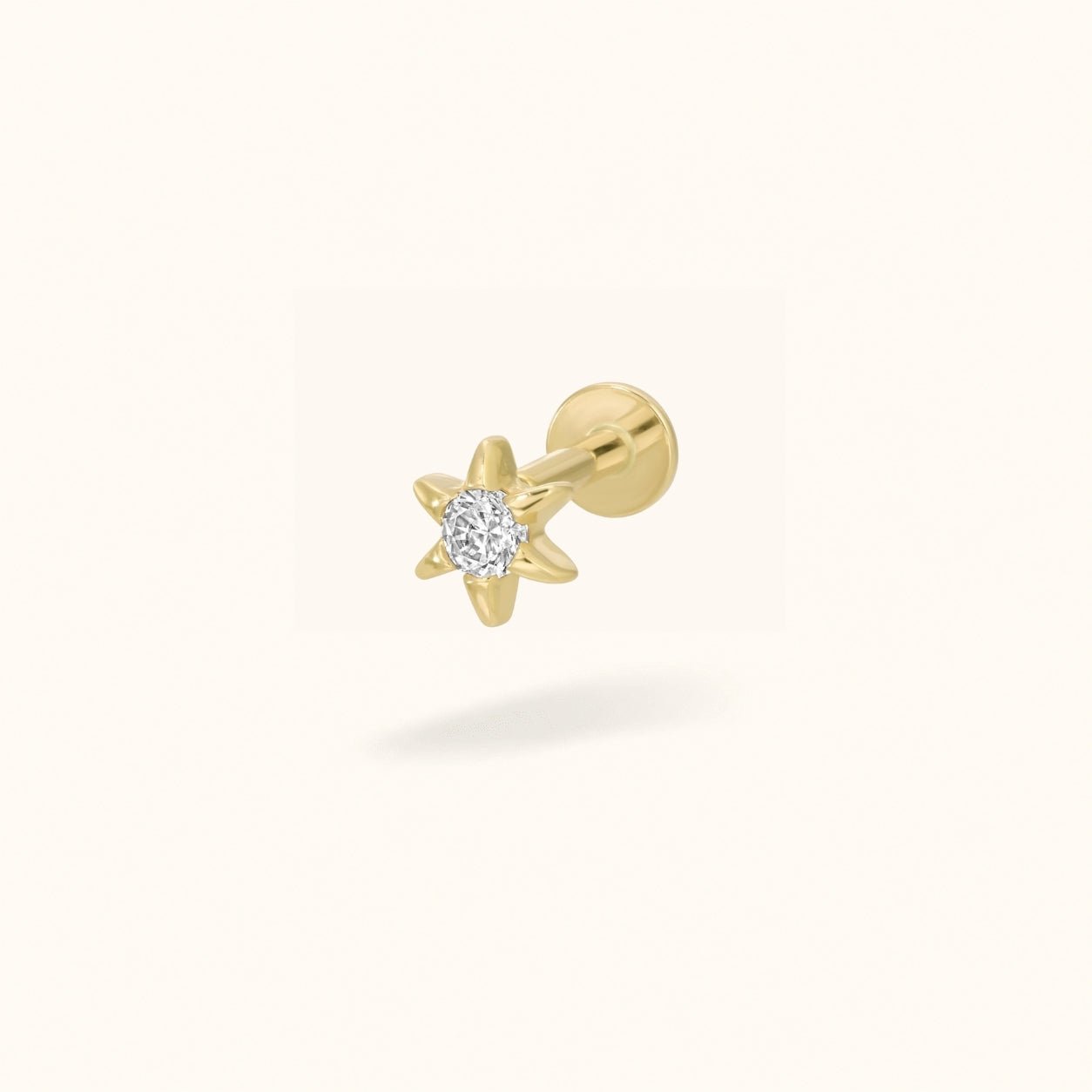 14k Yellow Gold Crystal Sol Star - Earrings - Lulu Ave Body Jewelery