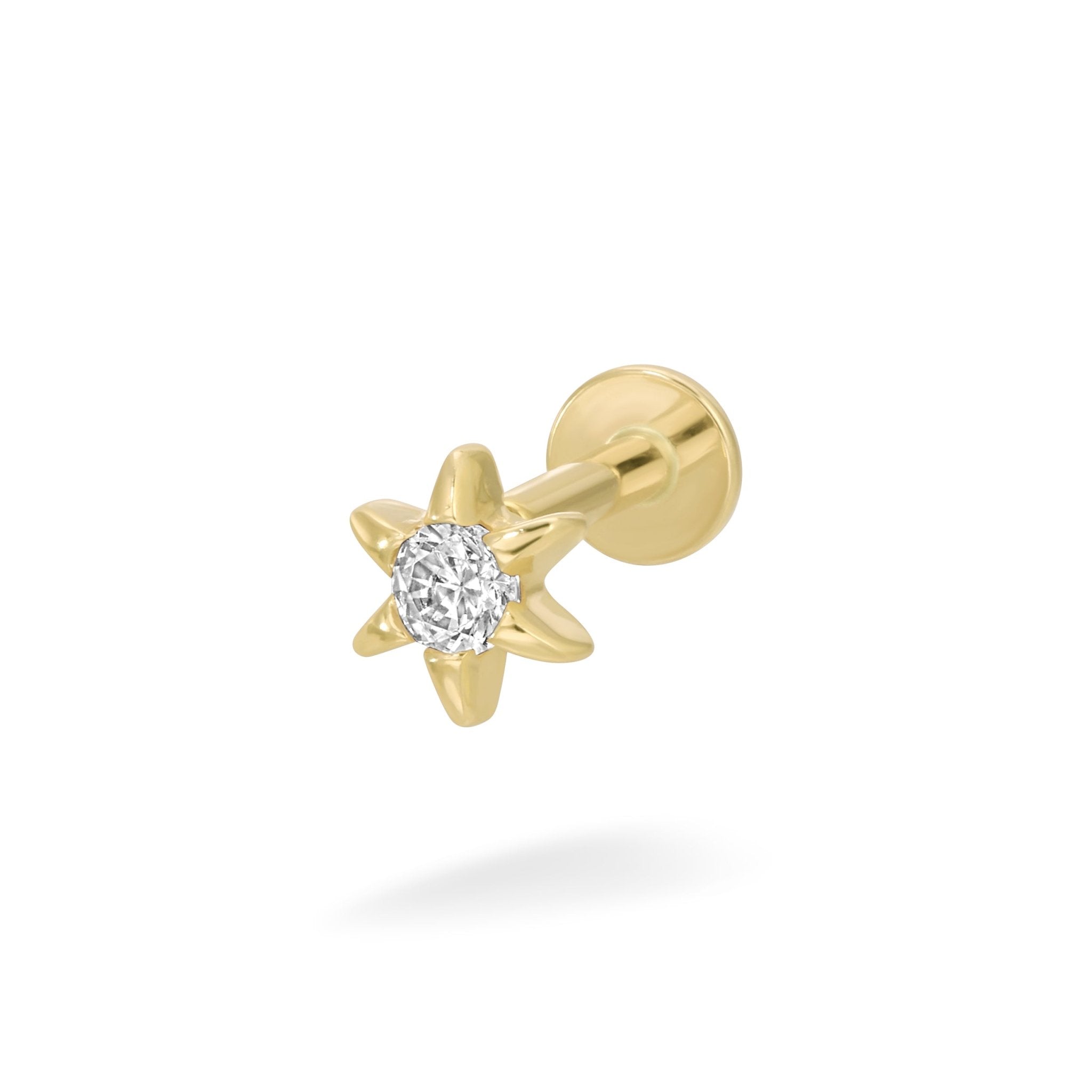 14k Yellow Gold Crystal Sol Star - Earrings - Lulu Ave Body Jewelery