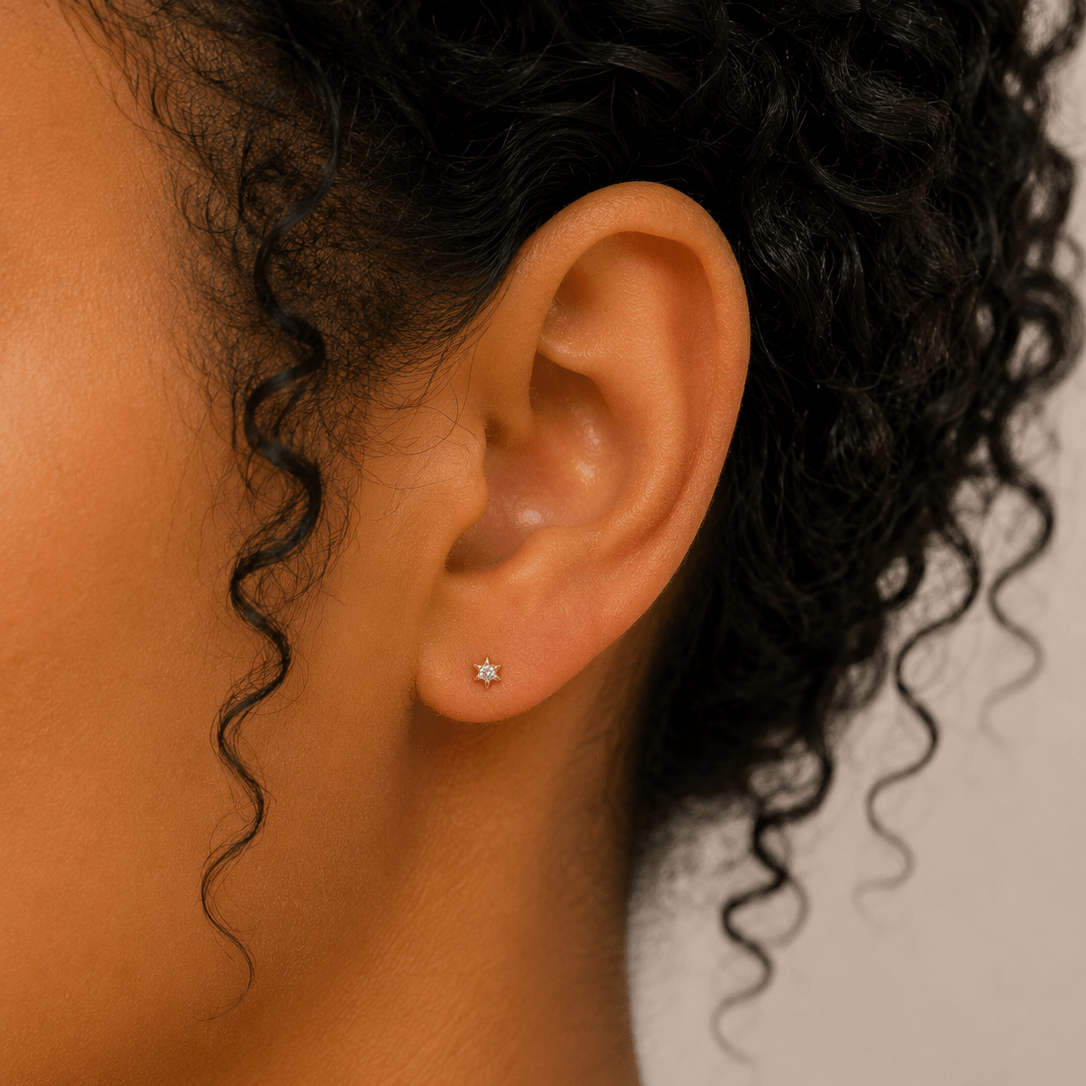 14k Yellow Gold Crystal Sol Star - Earrings - Lulu Ave Body Jewelery