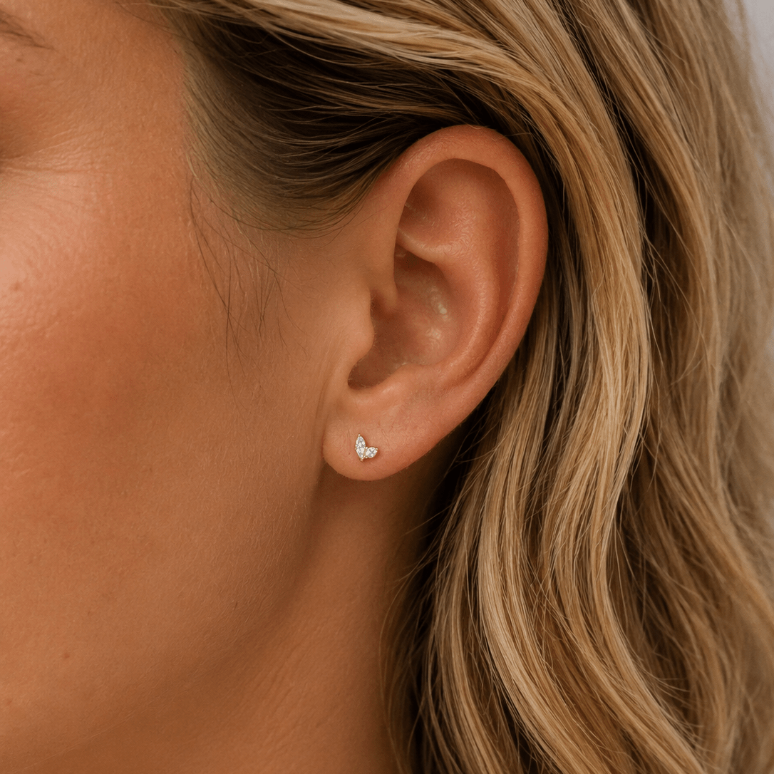 14k Yellow Gold Crystal Sprout - Earrings - Lulu Ave Body Jewelery