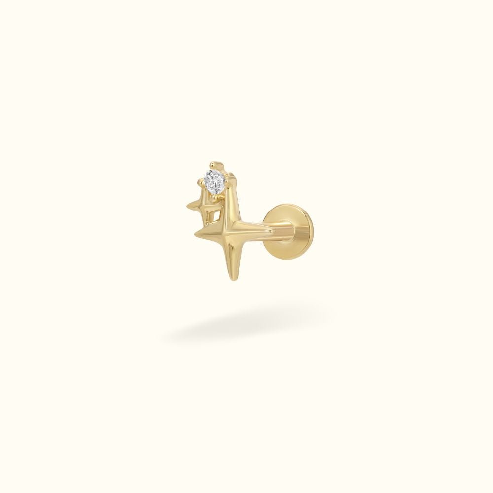 14k Yellow Gold Crystal Starburst Flat Back - Earrings - Lulu Ave Body Jewelery