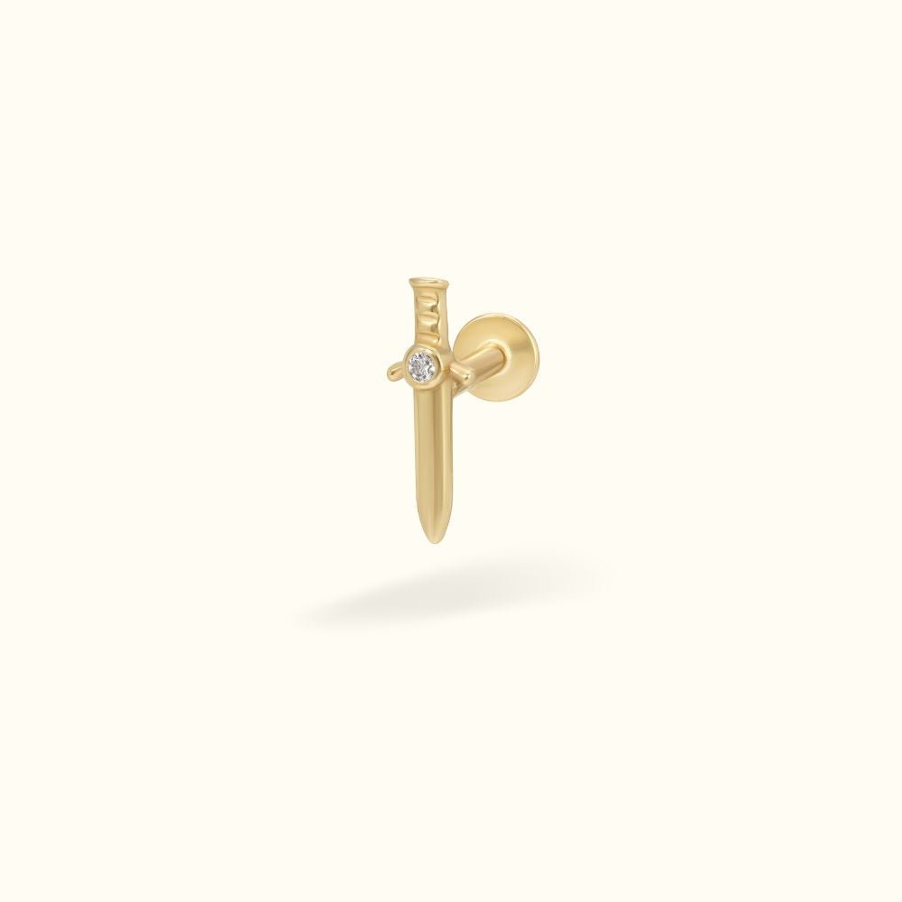 14k Yellow Gold Crystal Sword Flat Back - Earrings - Lulu Ave Body Jewelery