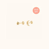 14k Yellow Gold Plain Celestial Set - Earrings - Lulu Ave Body Jewelry