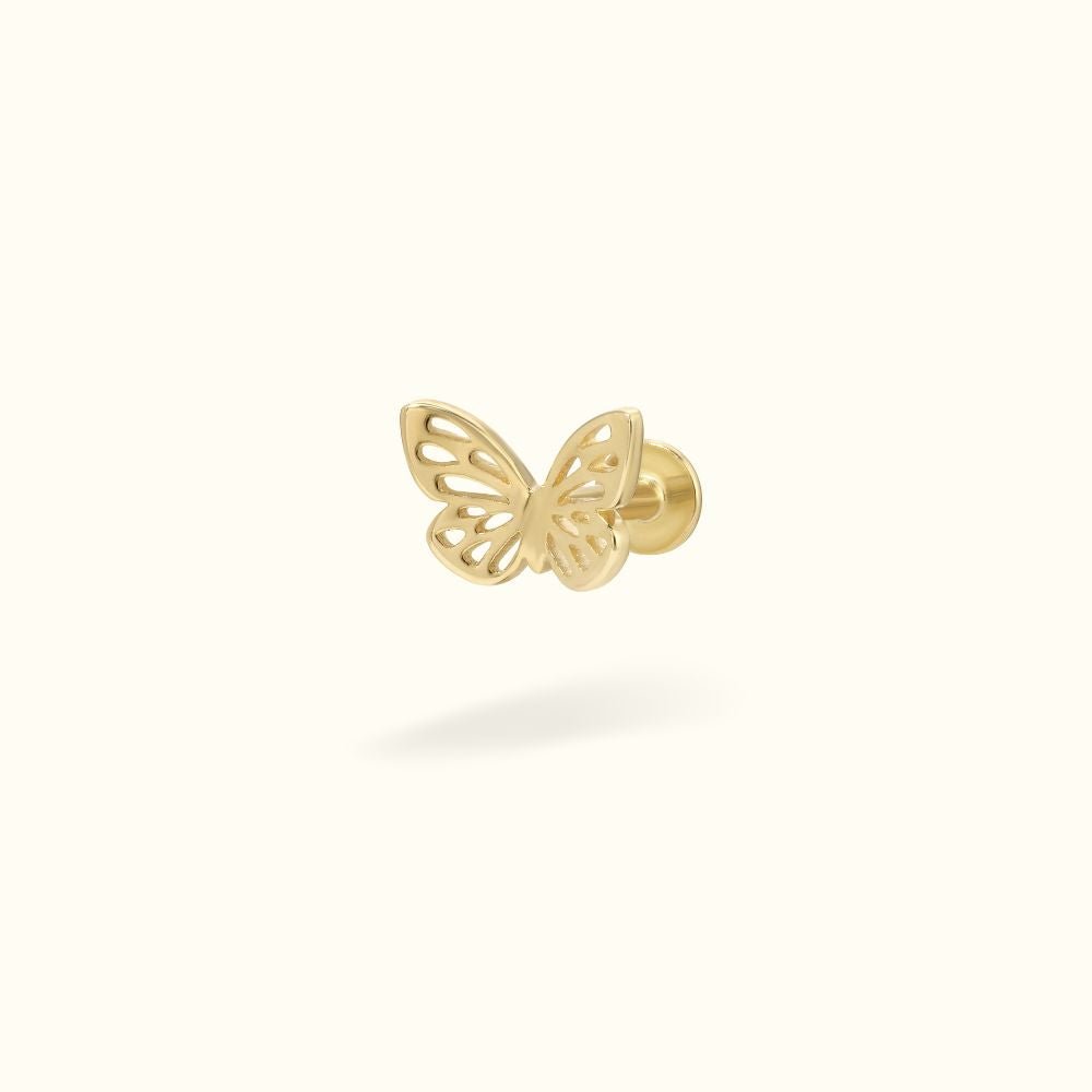 14k Yellow Gold Solid Butterfly Flat Back - Earrings - Lulu Ave Body Jewelery