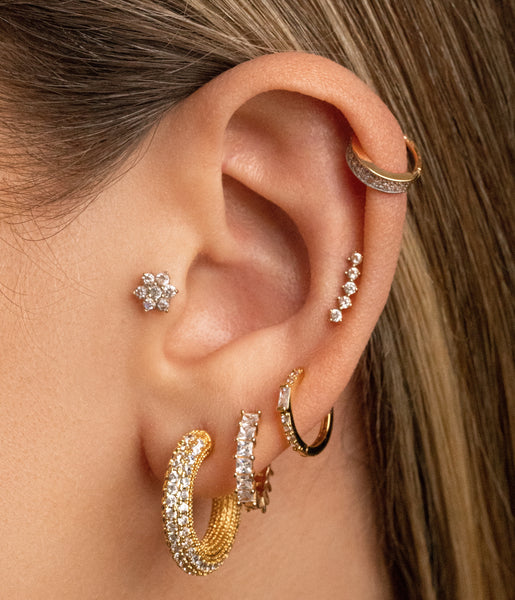 Triple Row Crystal Pave Hoops