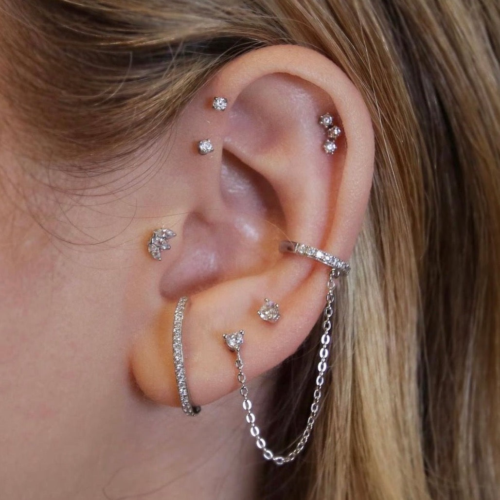 Titanium Crystal Prong Flat back Earring - Threadless - Lulu Ave Body Jewelery