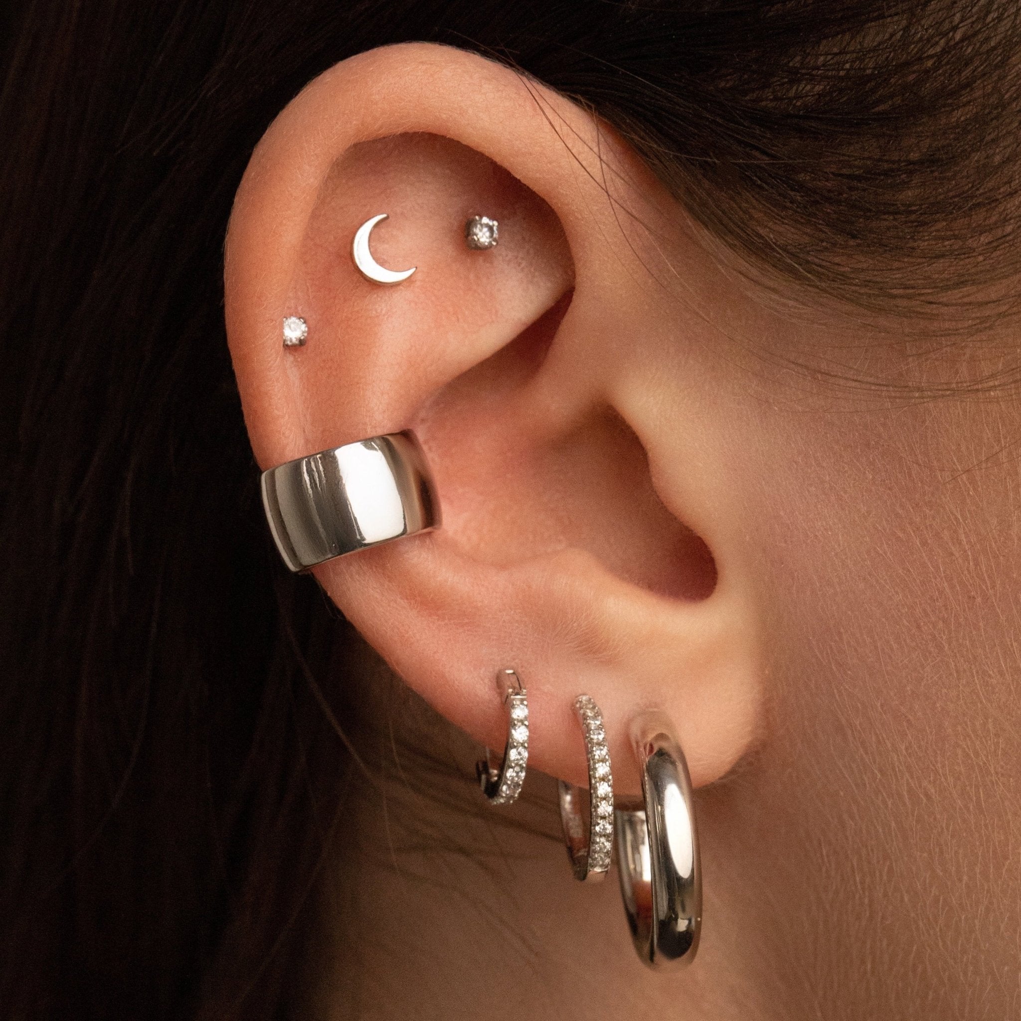 Titanium Crystal Prong Flat back Earring - Threadless - Lulu Ave Body Jewelery