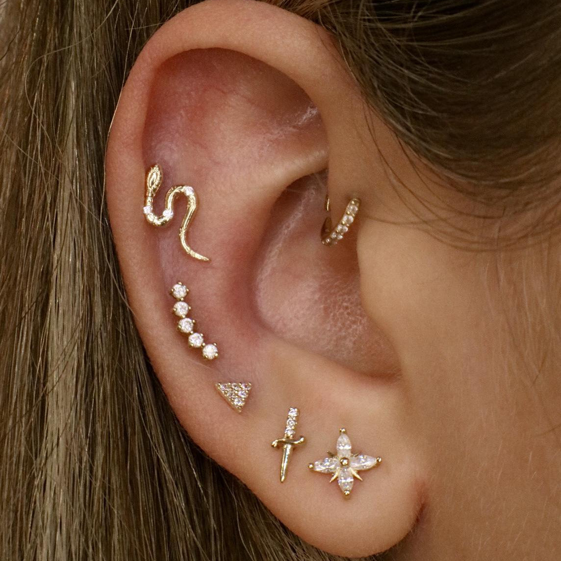 14k Crystal Sword Single Earring - Lulu Ave Body Jewelery