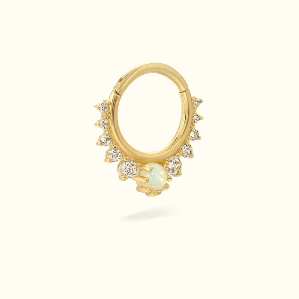 14k Crystal  Opal Hinged Ring - Lulu Ave Body Jewelery