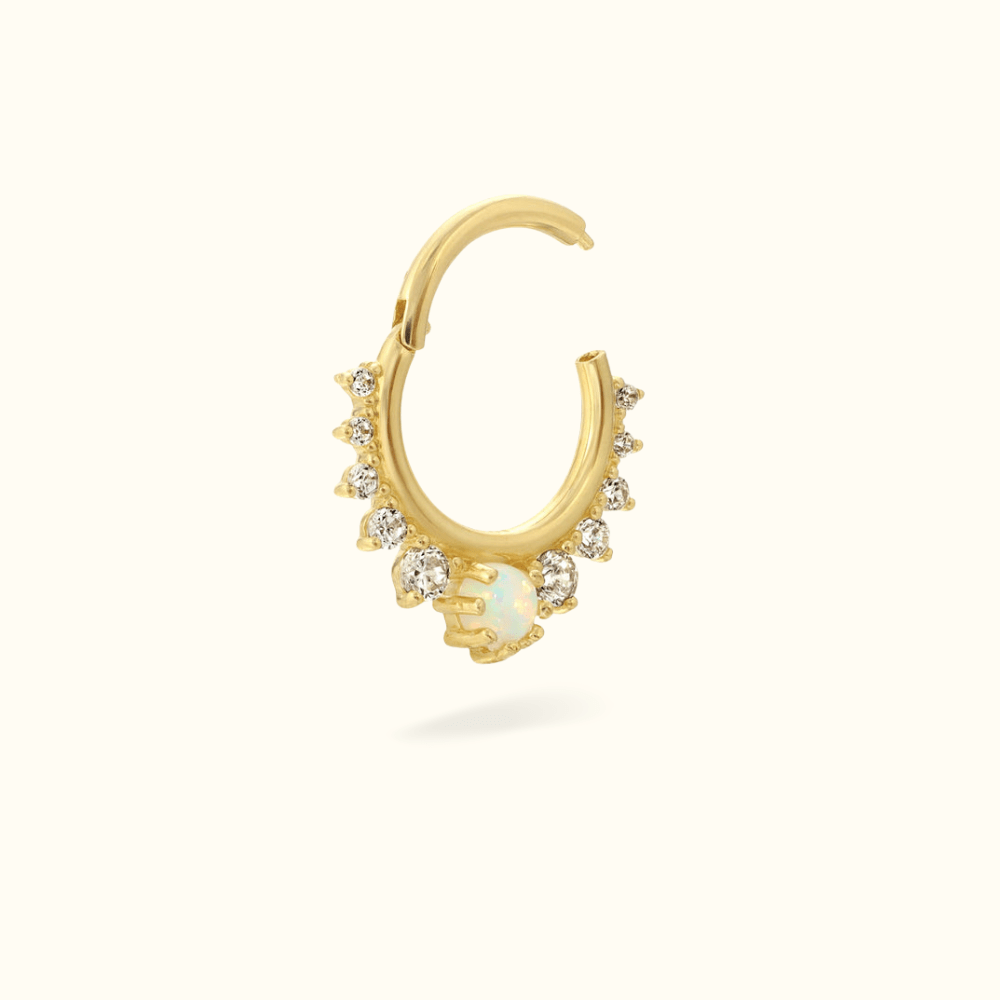 14k Crystal & Opal Hinged Ring - Lulu Ave Body Jewelery