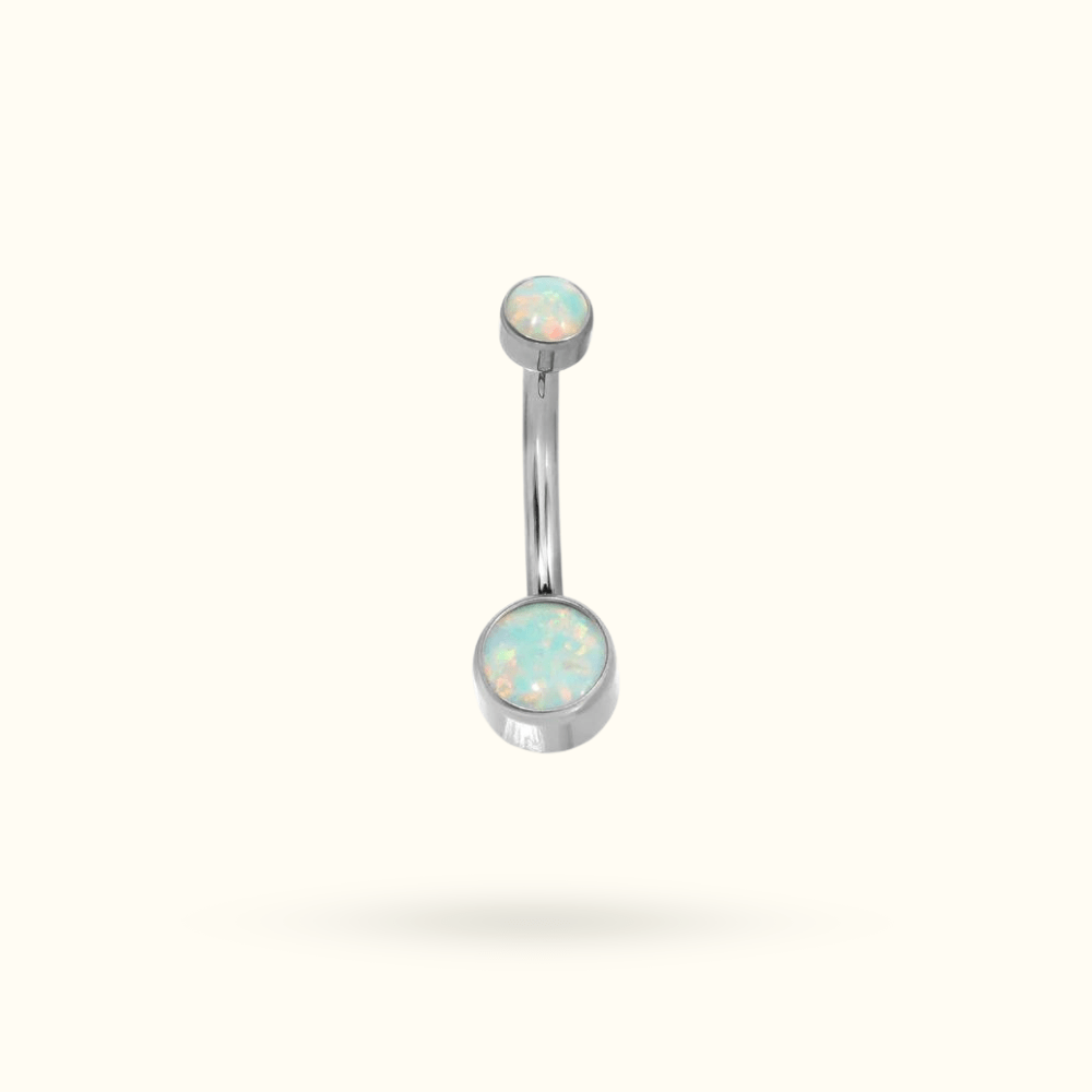 Titanium Flat Opal Navel Barbell - Belly Rings - Lulu Ave Body Jewelery