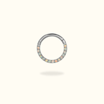 Titanium Prong Front Opal Hinged Ring - Lulu Ave Body Jewelery