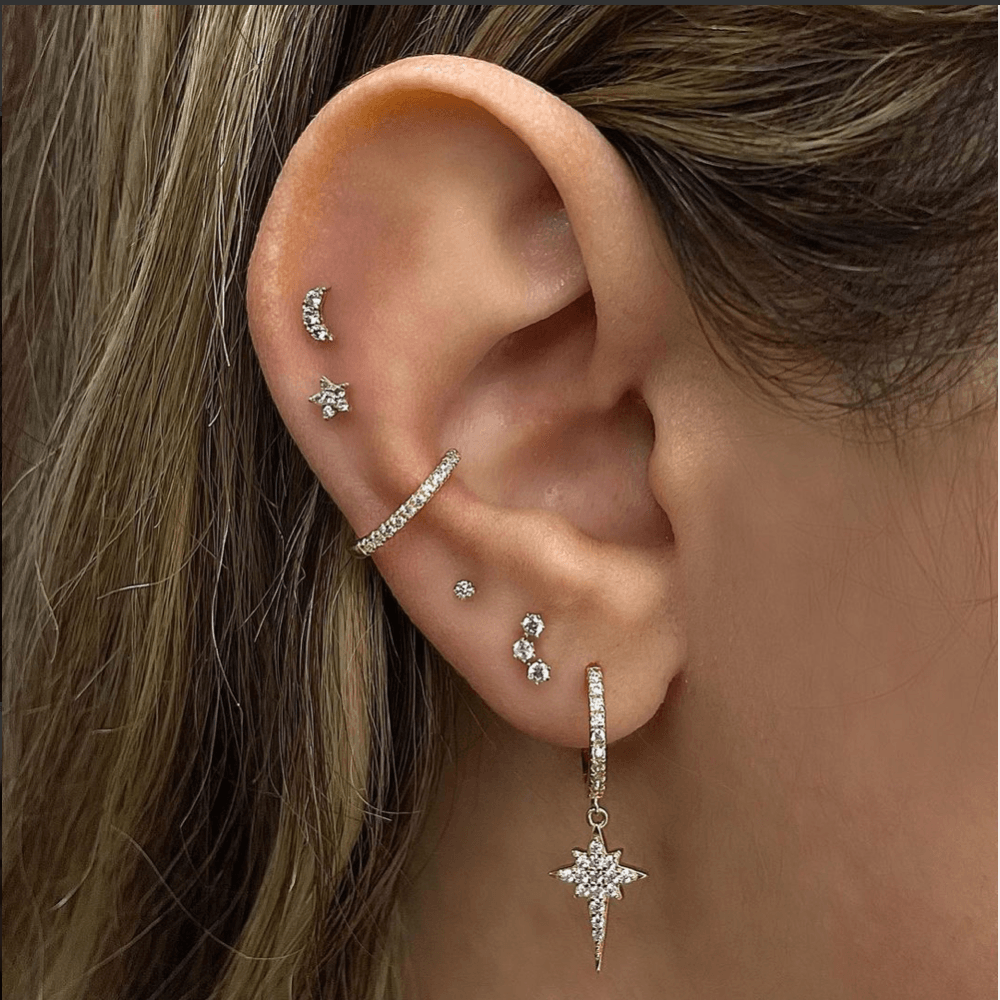 14k Crescent Moon Single Earring - Threadless - Lulu Ave Body Jewelery