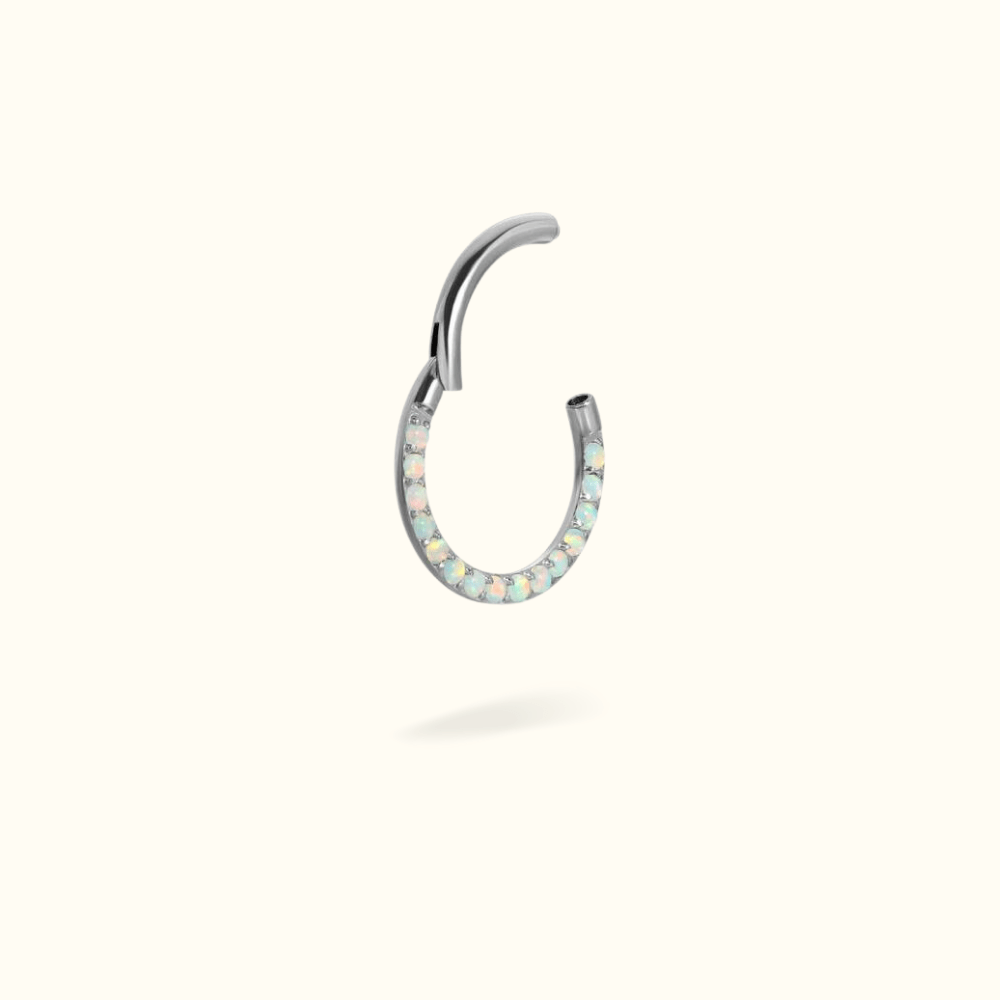 Titanium Prong Front Opal Hinged Ring - Lulu Ave Body Jewelery