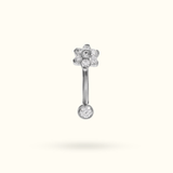 Titanium Crystal Flower Curve Push-Back Rook Barbell - Lulu Ave Body Jewelery